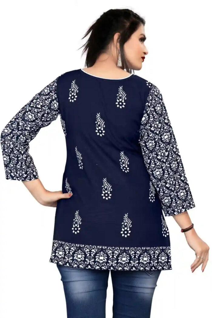 elegant blue digital printed tunic top with regular sleeves