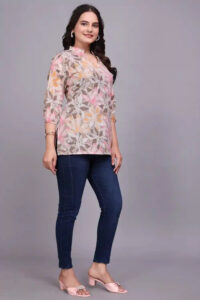 elegant brown floral print tunic for women’s casual wardrobe