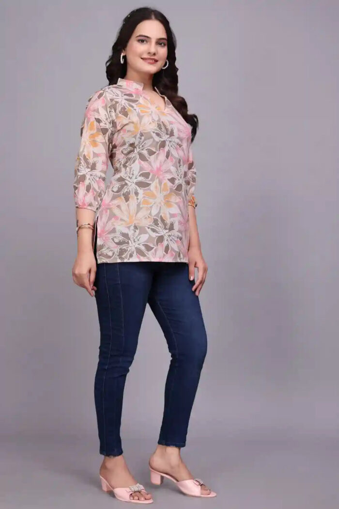elegant brown floral print tunic for women’s casual wardrobe
