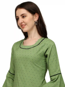 elegant green round neck crepe top for daily use