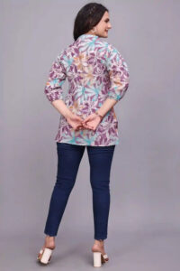 elegant purple solid tunic with floral pattern for casual wear