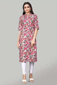 elegant red three-quarter sleeve kurti for casual wear