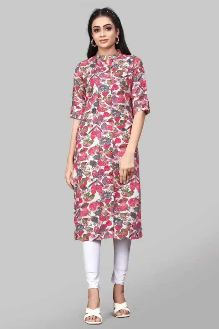 elegant red three-quarter sleeve kurti for casual wear