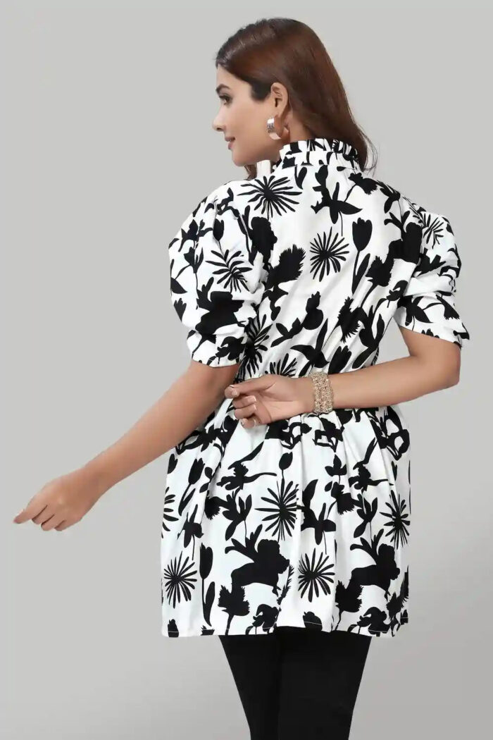 elegant white crepe ruffle collar neck top for casual wear