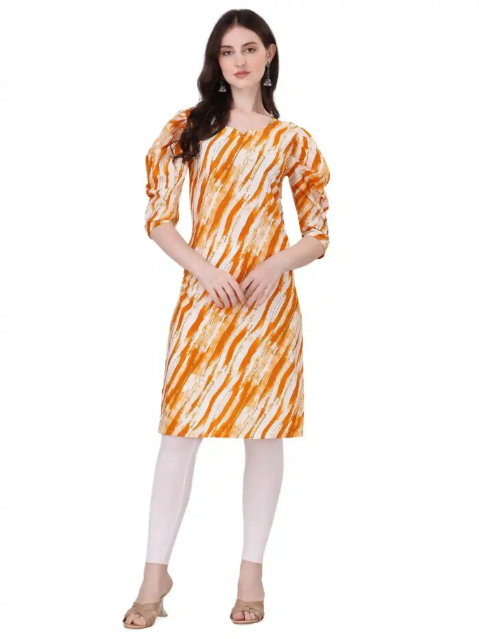 elegant yellow crepe kurti with color mix design