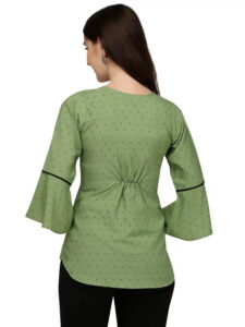 fashionable green polka dot tunic top for women
