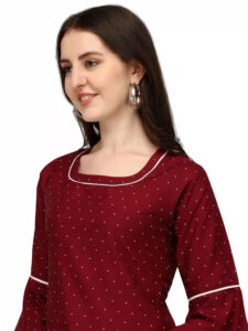 fashionable maroon polka dot tunic top for casual outings