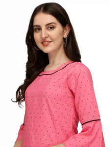 fashionable pink bell sleeve tunic top for women