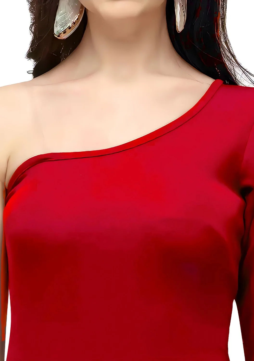 full sleeve one shoulder red dress for women party wear by ZELZIS