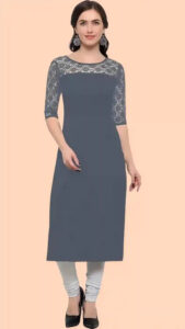 grey A-line crepe kurti for women
