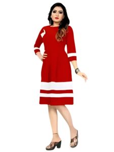 Made in India, red solid fit & flare crepe dress by ZELZIS