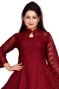 Maroon flower net high low casual dress with inner