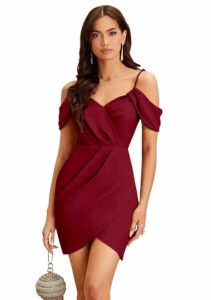 Maroon shoulder strap party wear polyester knee length dress by ZELZIS