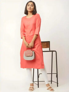 pink A-line cotton kurti for casual and party wear