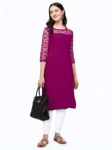 purple crepe A-line kurti for women