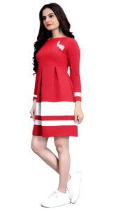 Red colourblock butterfly crepe dress for women