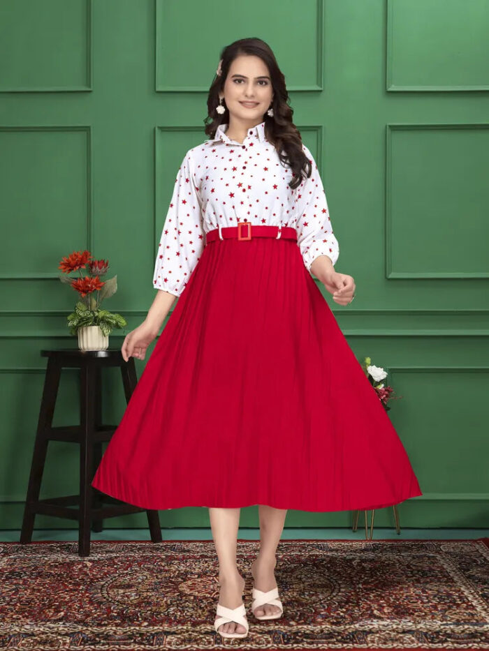 Red & White Christmas party dress for women by ZELZIS