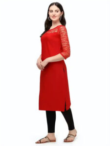red A-line crepe combo kurtis for women