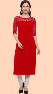 red A-line crepe kurti for daily wear