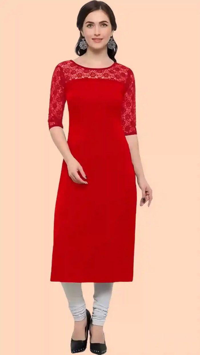 red A-line crepe kurti for daily wear