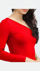 red polyester one shoulder dress for women by ZELZIS casual look