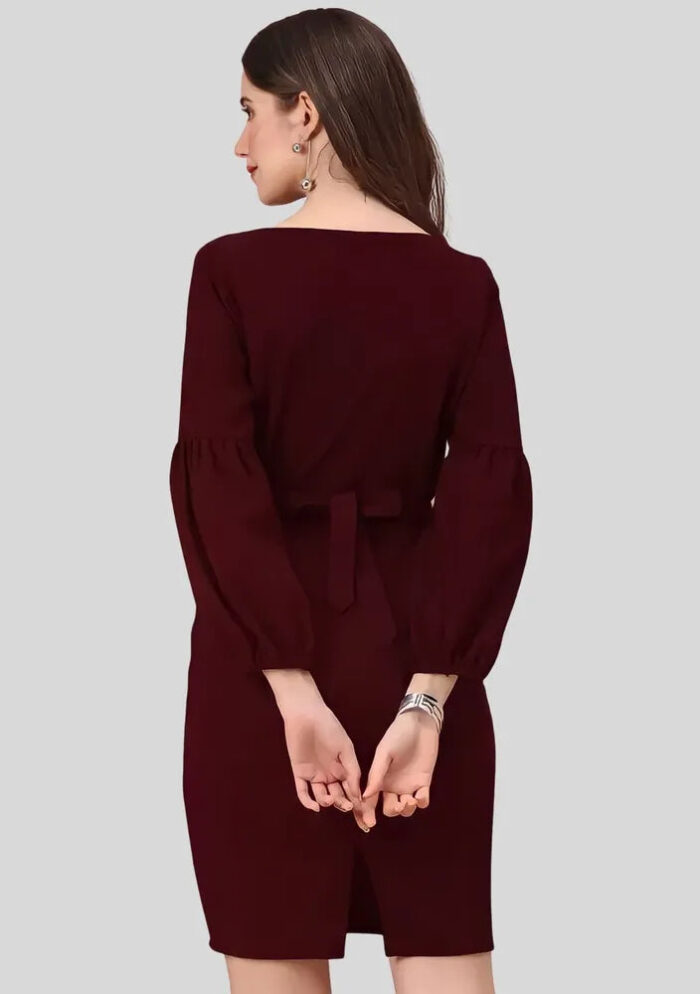 ZELZIS maroon V-neck knee-length bodycon party dress