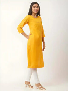 solid yellow cotton kurti for casual and party wear