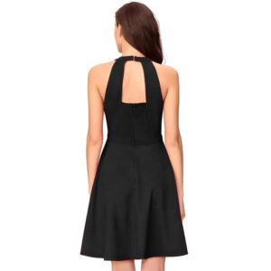Stylish black solid fit & flare sleeveless wrap dress by ZELZIS