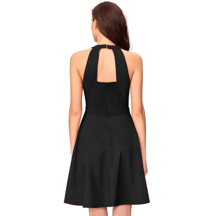 Stylish black solid fit & flare sleeveless wrap dress by ZELZIS