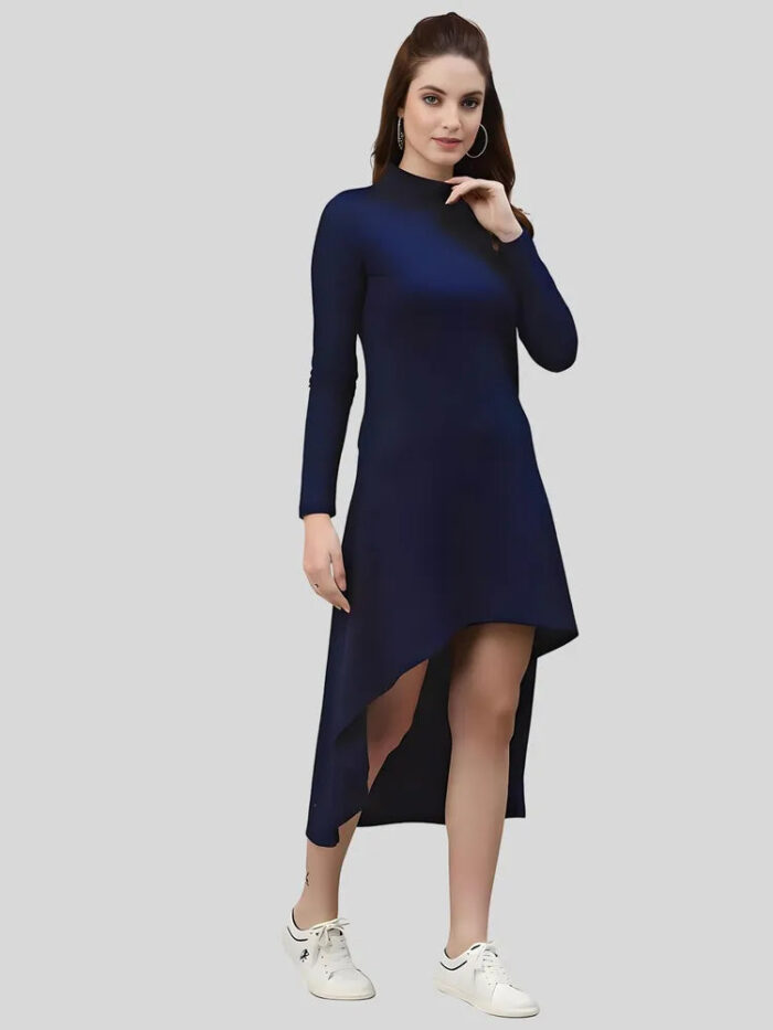 Stylish blue high low polyester western bodycon dress