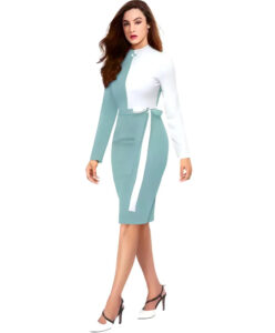 Stylish light green & white colourblock polyester bodycon dress by ZELZIS