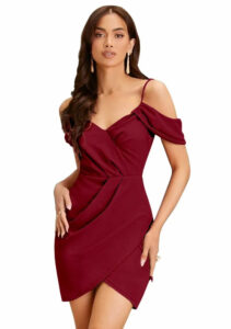 Stylish maroon shoulder strap polyester party wear dress by ZELZIS