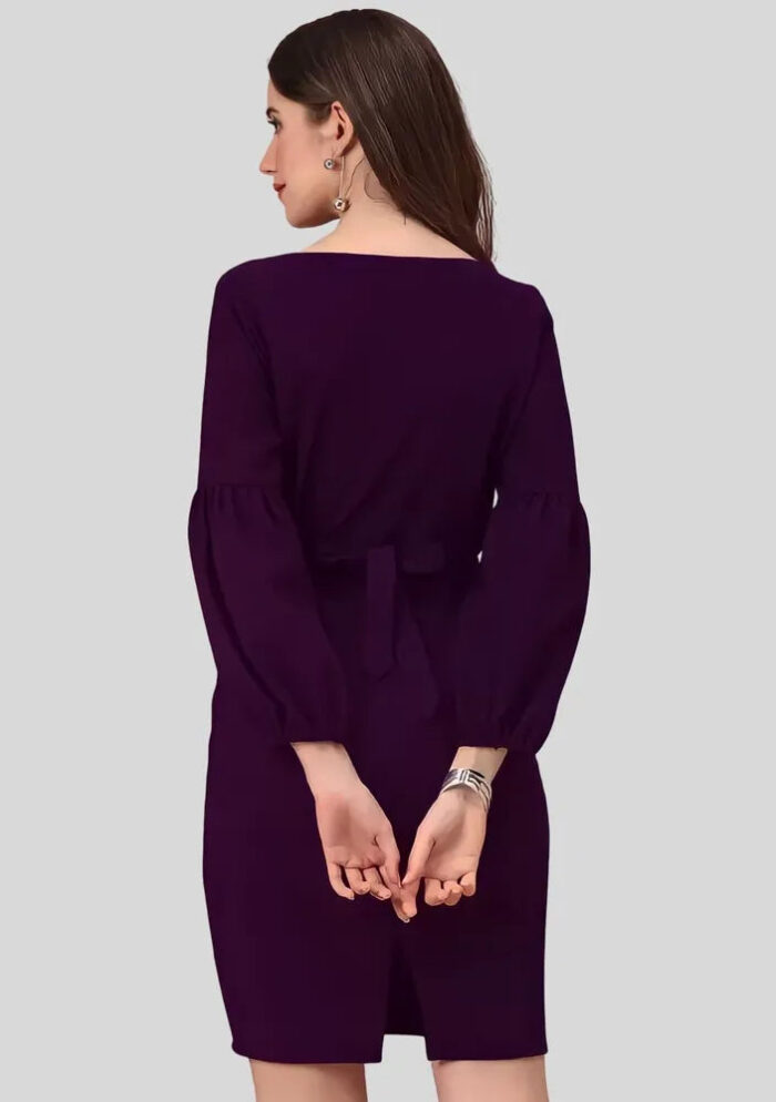 Stylish purple V-neck polyester bodycon dress for women by ZELZIS