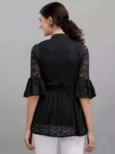 stylish black crepe inner casual top with coding net design
