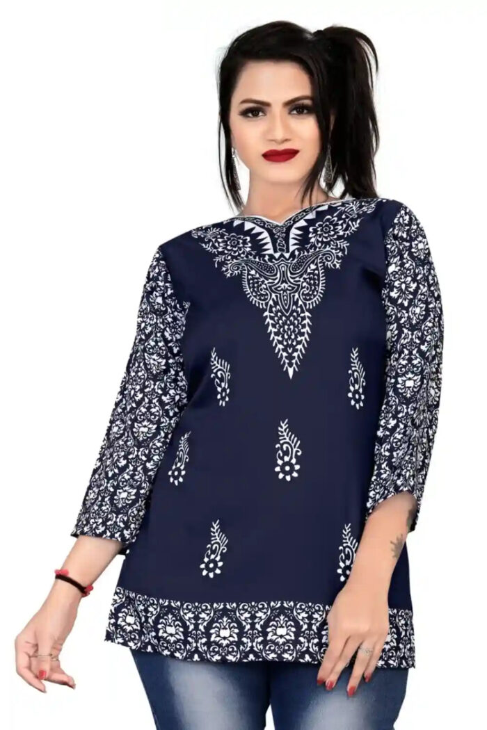 stylish blue rayon digital print tunic for casual wear