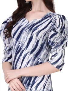 stylish blue round neck kurti with trendy puff sleeve design