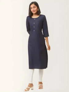 stylish blue solid A-line kurti for casual wear