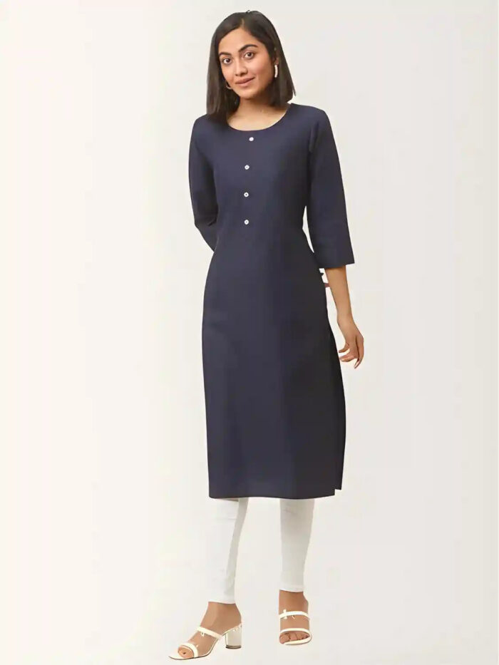 stylish blue solid A-line kurti for casual wear