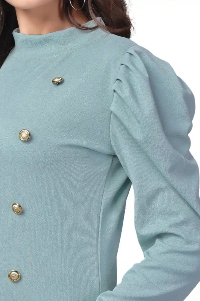 stylish light green polyester t-shirt with trendy puff sleeves