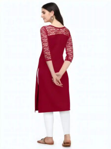 stylish maroon calf length kurti for daily use
