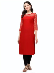stylish red crepe kurtis for casual and party wear