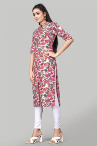 stylish red rayon kurti with a floral print design
