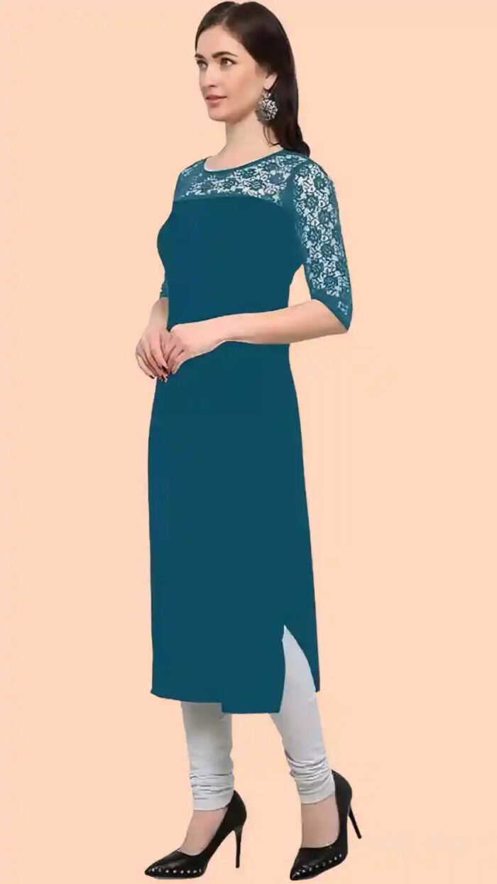 stylish teal round neck kurti for casual wear