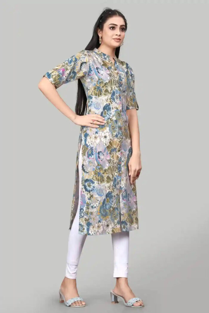stylish teal three-quarter sleeve rayon kurti