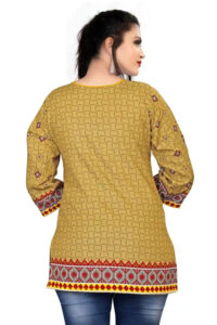 stylish yellow tunic top with round neck and regular sleeves