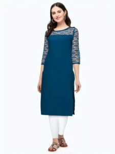 three quarter sleeve teal and dhoda crepe kurtis