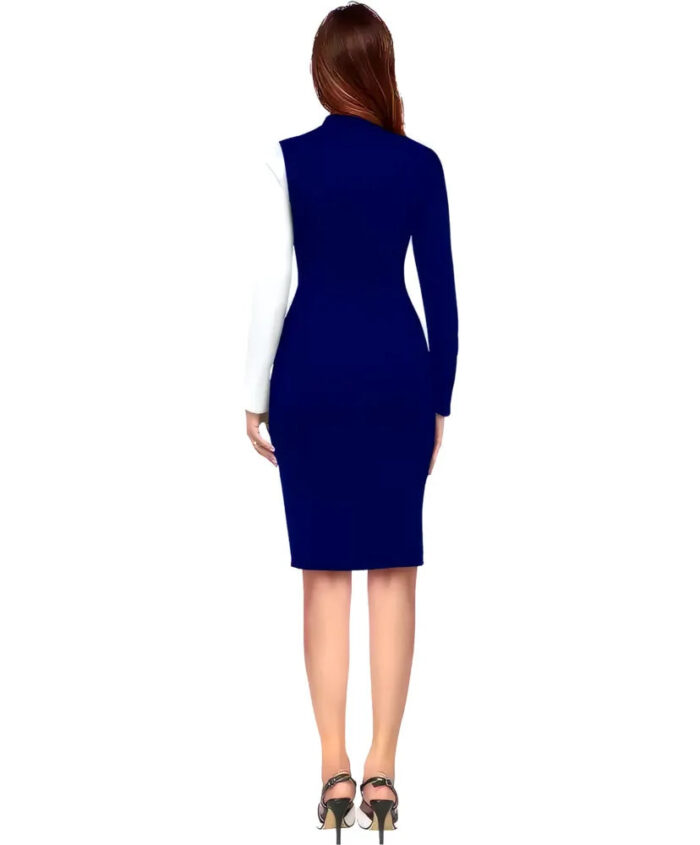 Trendy blue & white colourblock bodycon dress with comfortable belt by ZELZIS