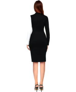 Trendy colourblock black and white polyester bodycon dress with classic round neck by ZELZIS
