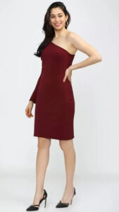 Trendy maroon one shoulder bodycon dress