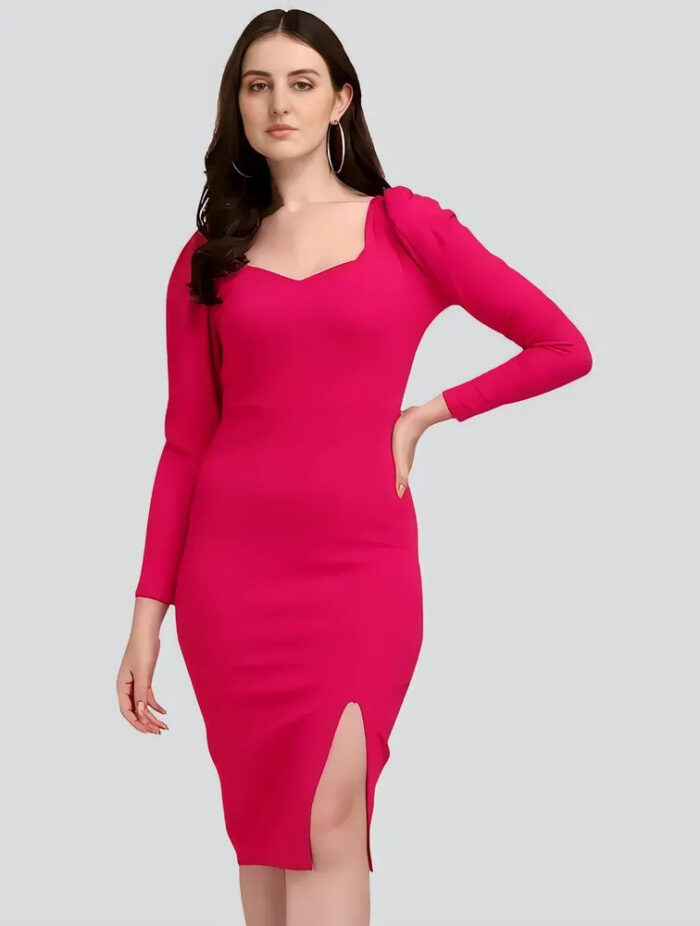 Trendy pink bodycon dress with sweetheart neckline by ZELZIS